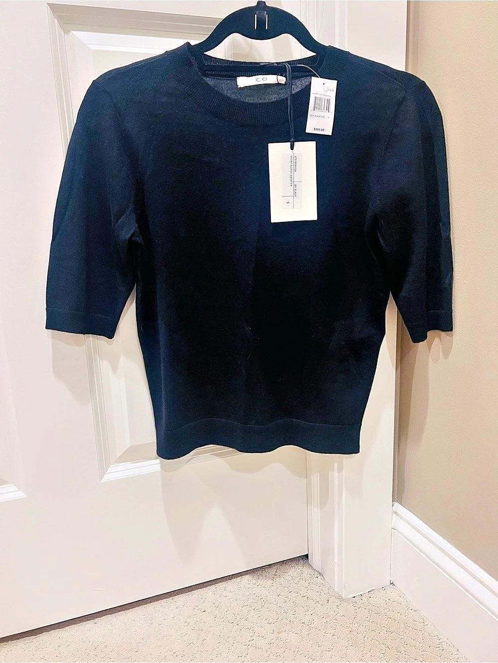 Co collection Short Sleeve Crew Sweater Cashmere Crew Sweater in Black Size Smal